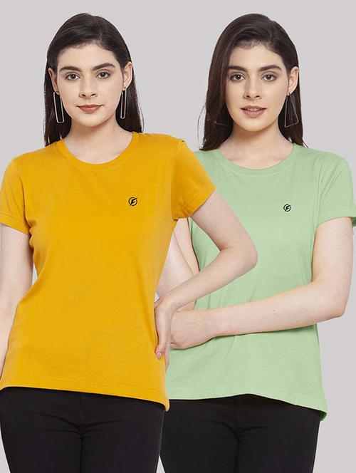 women pack of 2 solid round neck t-shirt - 21034404 - Very Small Image - 1