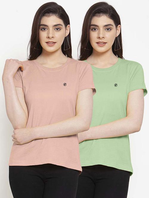 women pack of 2 solid round neck t-shirt - 21034407 - Very Small Image - 1