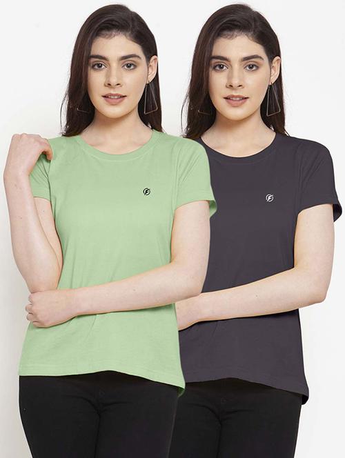 women pack of 2 solid round neck t-shirt - 21034411 - Very Small Image - 1
