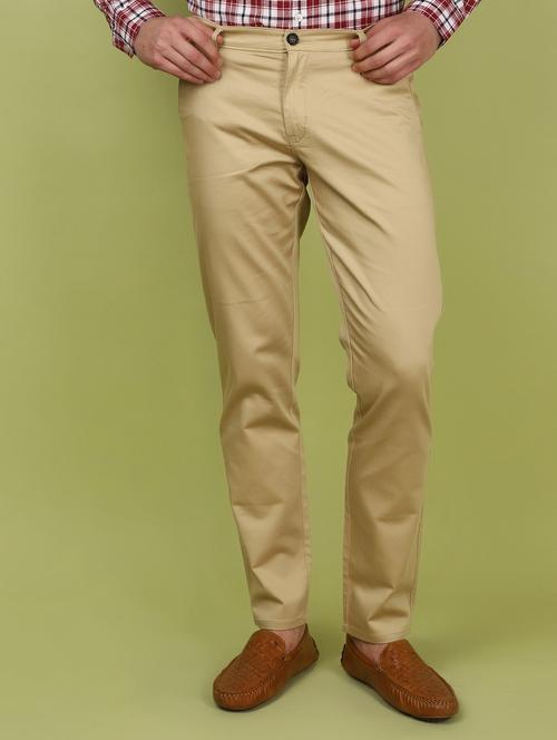 beige cotton flat front casual trouser - 21034739 - Very Small Image - 1