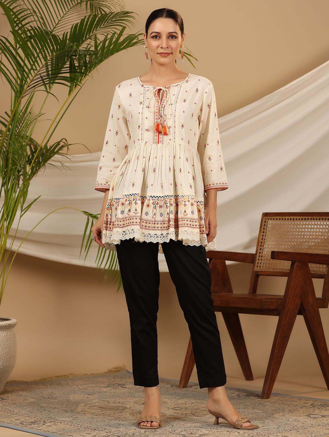 women printed rayon peplum tunic - 21034870 - Zoom Image - 3