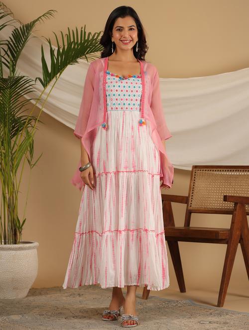 pink tie & dye tiered ethnic dress - 21034892 - Very Small Image - 1