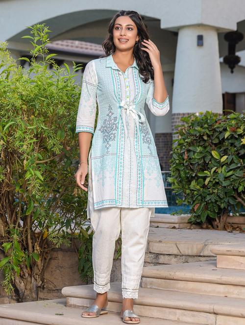 light blue printed high low kurta - 21034946 - Very Small Image - 1