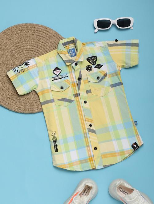 boy yellow checkered casual shirt - 21035519 - Very Small Image - 1
