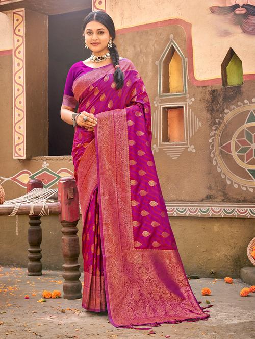 women self design banarasi saree with blouse - 21036416 - Very Small Image - 1