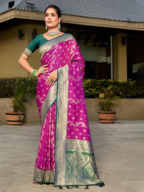 women self design banarasi saree with blouse - 21036458 - Very Small Image - 1