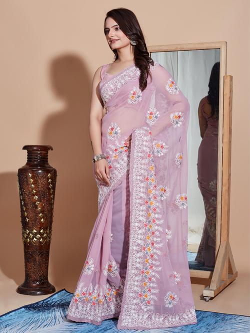 women embroidered georgette saree with blouse - 21036791 - Very Small Image - 1