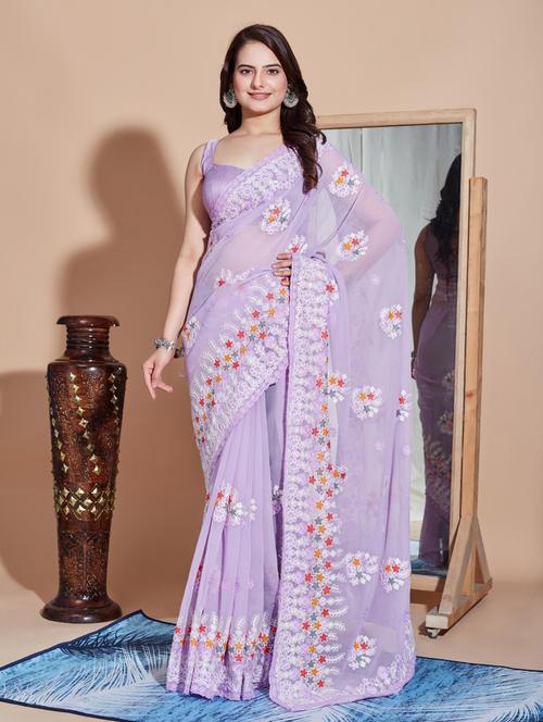 women embroidered georgette saree with blouse - 21036795 - Very Small Image - 1
