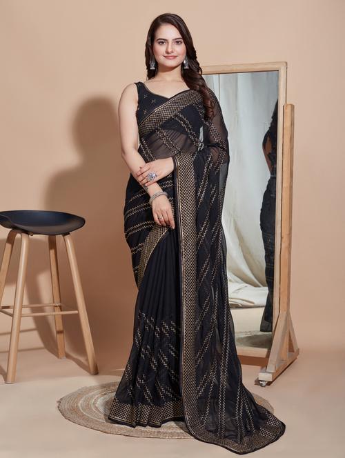 women embroidered georgette saree with blouse - 21036798 - Very Small Image - 1