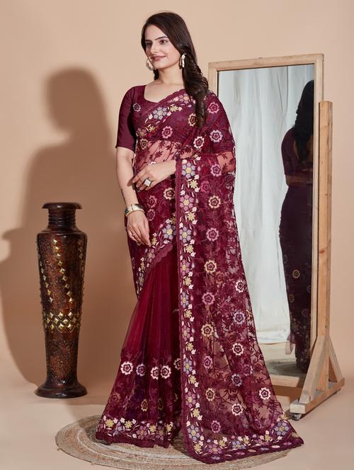 women embroidered net saree with blouse - 21036803 - Very Small Image - 1