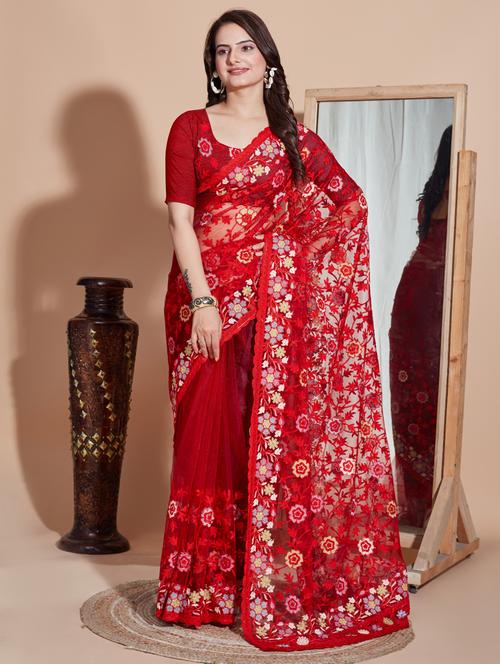 women embroidered net saree with blouse - 21036805 - Very Small Image - 1