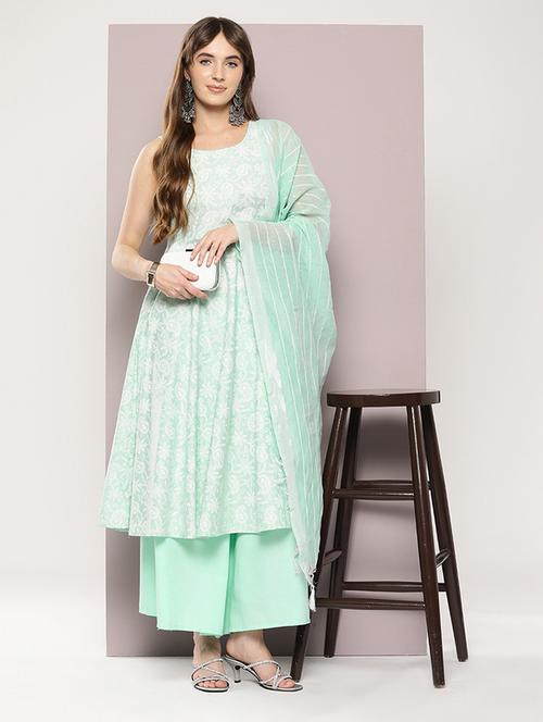women paisley sleeveless kurta palazzo with dupatta set - 21037515 - Very Small Image - 1