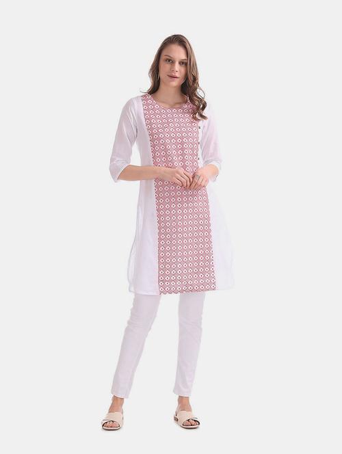 white cotton embroidered straight kurta - 21048656 - Very Small Image - 1