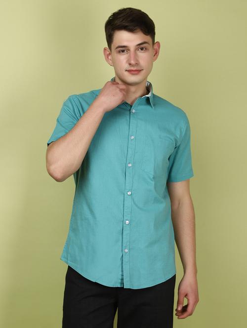 sea green cotton casual shirt - 21049559 - Very Small Image - 1