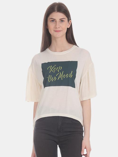 cream cotton chest print t-shirt - 21049735 - Very Small Image - 1