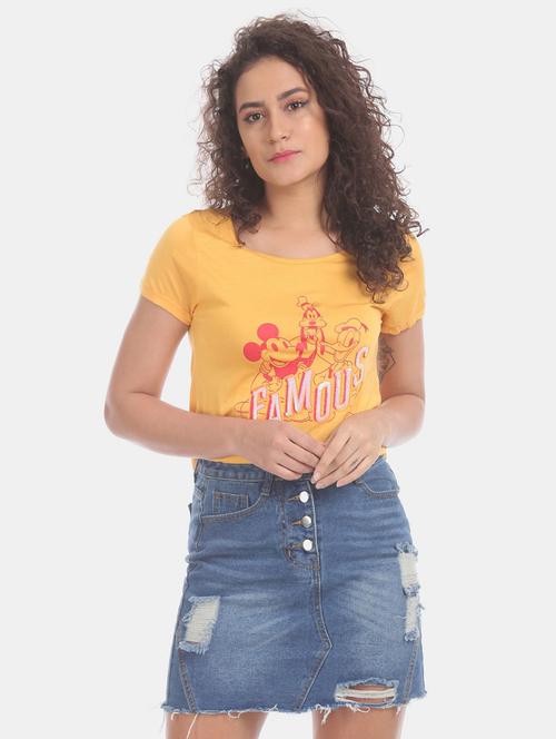 yellow cotton chest print t-shirt - 21049739 - Very Small Image - 1