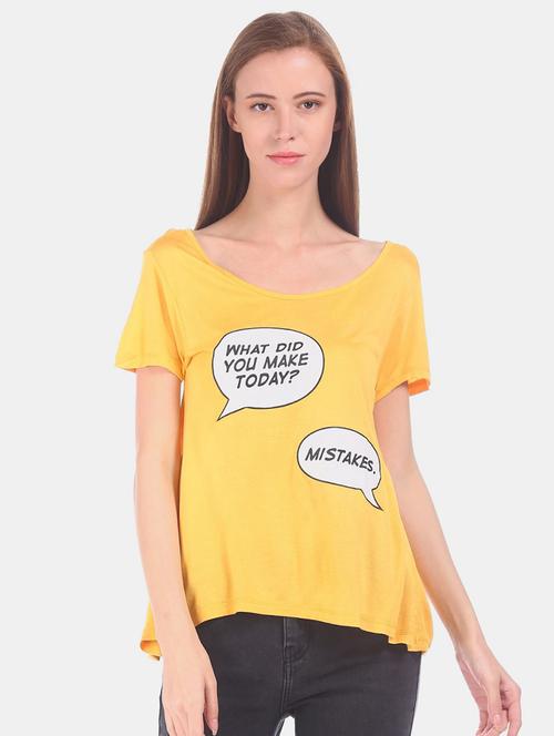 yellow cotton placement print t-shirt - 21049754 - Very Small Image - 1