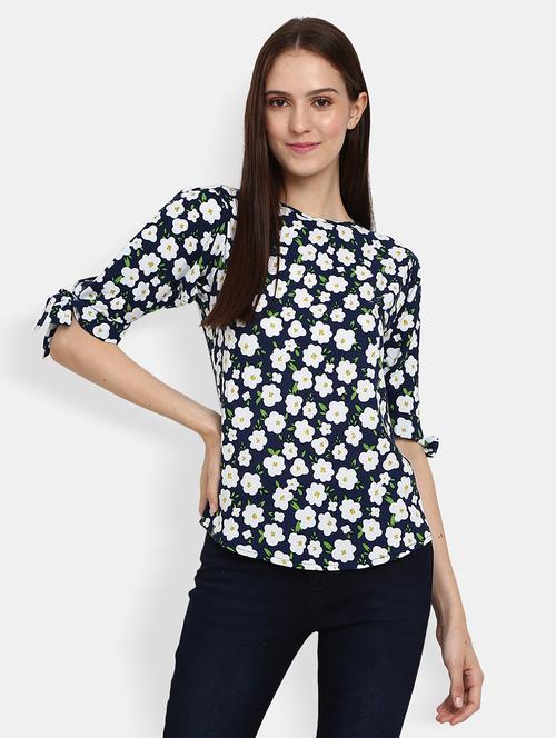 navy blue printed cotton regular top - 21050861 - Very Small Image - 1