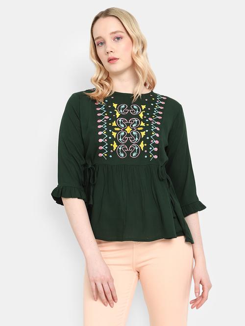 green embroidered regular top - 21051353 - Very Small Image - 1