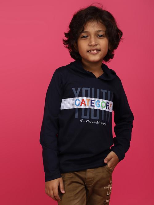 navy blue front print cotton t-shirt - 21051677 - Very Small Image - 1