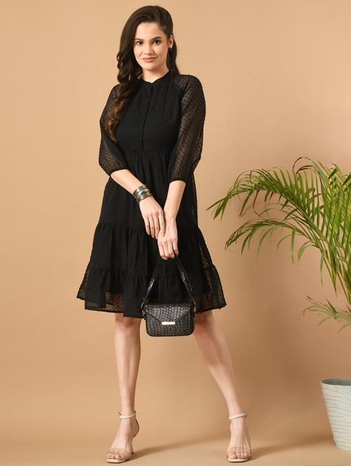 black self design tiered detailed dress - 21052724 - Very Small Image - 1