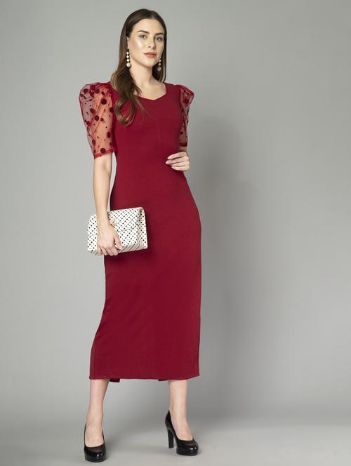 women solid maroon detailed bodycon dress - 21052871 - Very Small Image - 1