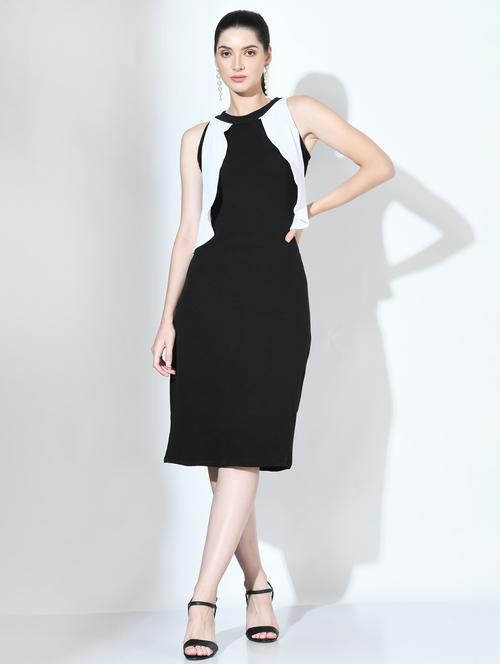 women solid black & white bodycon dress - 21052930 - Very Small Image - 1