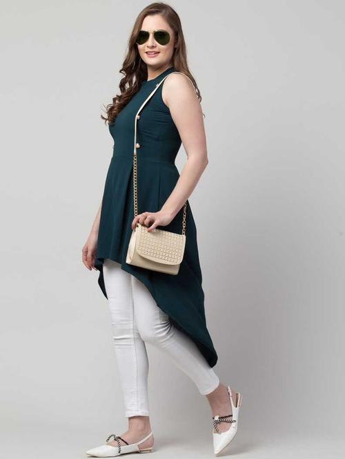 women green solid high low dress - 21052936 - Very Small Image - 1