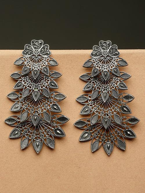 adiva silver-plated contemporary oxidised drop earrings - 21054073 - Very Small Image - 1