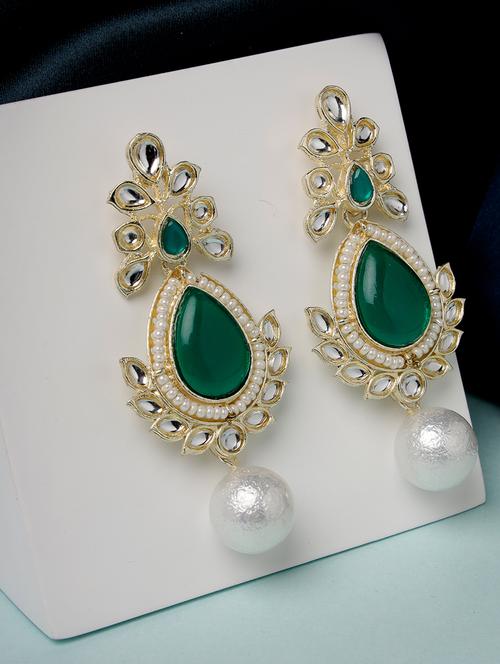 adiva gold-plated kundan stone & pearl handcrafted classic drop earrings - 21054083 - Very Small Image - 1