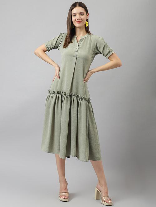 women olive stripes tiered dress - 21054093 - Very Small Image - 1