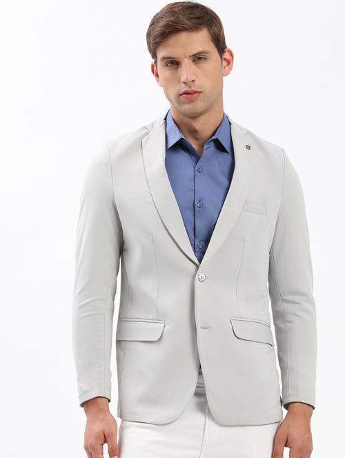 men notched lapel neck solid single breasted casual blazer - 21056107 - Very Small Image - 1