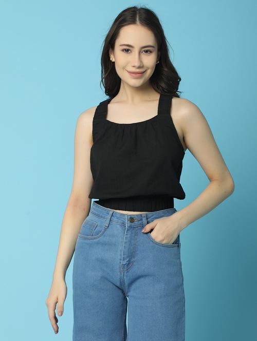 women black cotton crop top - 21056779 - Very Small Image - 1