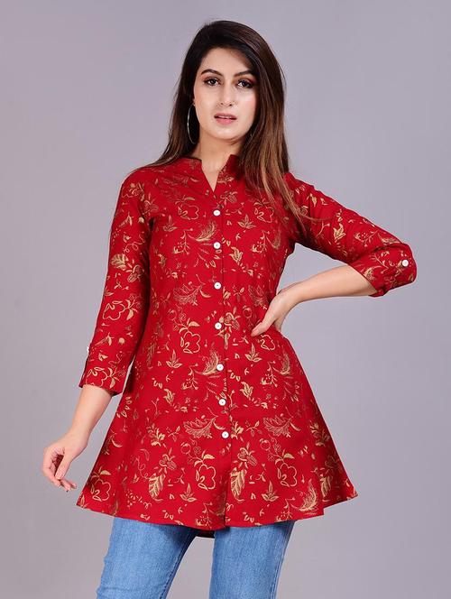women maroon floral printed a-line kurti - 21057651 - Very Small Image - 1