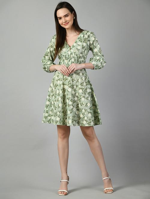 women green floral printed fit & flare dress - 21057786 - Very Small Image - 1