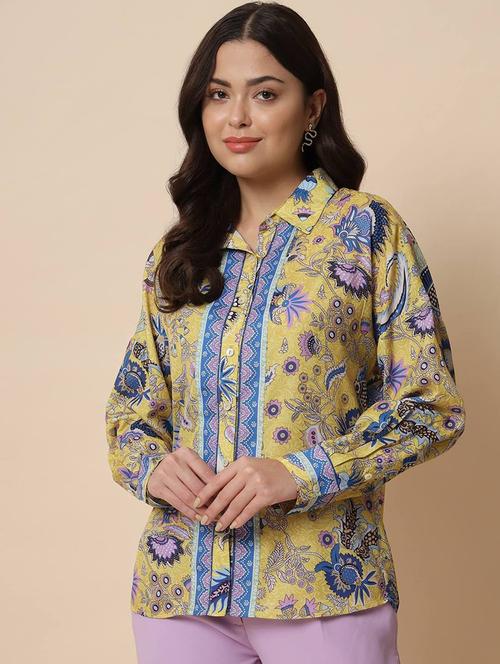 yellow floral printed regular shirt - 21058007 - Very Small Image - 1