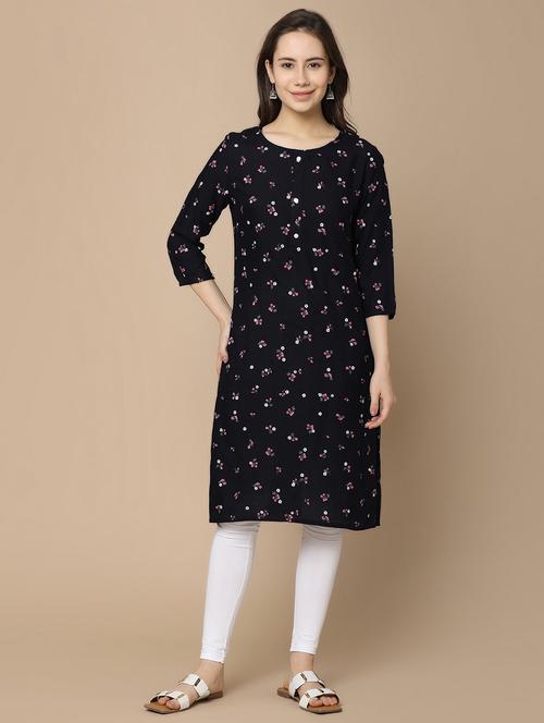 navy blue rayon straight kurta - 21058234 - Very Small Image - 1