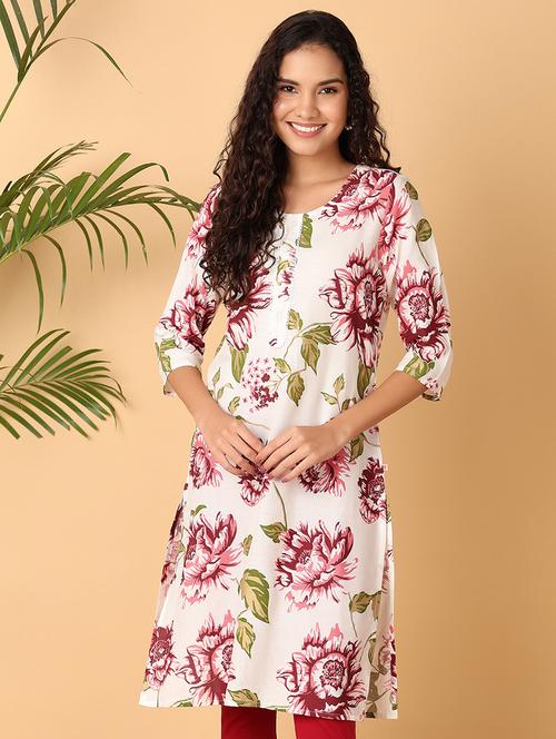 women white floral printed a-line kurta - 21058302 - Very Small Image - 1
