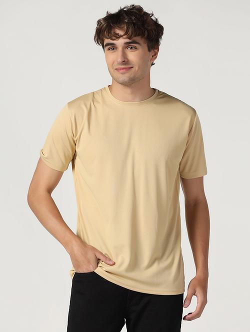 solid beige round neck casual t-shirt - 21062210 - Very Small Image - 1