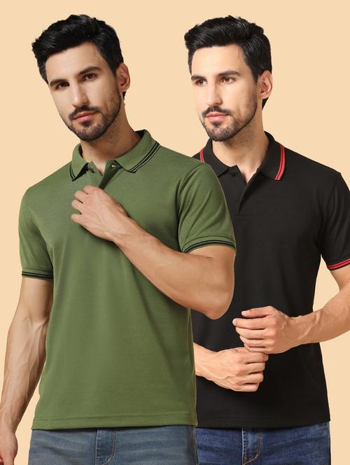 men polo neck plain t-shirt combo - 21062640 - Very Small Image - 1