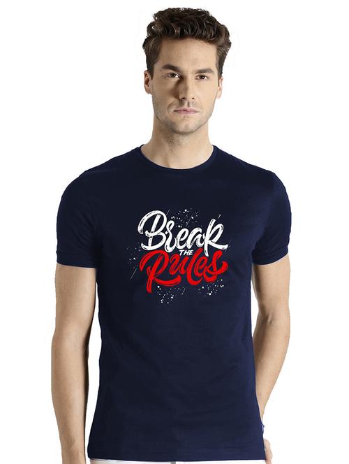 navy blue cotton blend front print tshirt - 21064378 - Very Small Image - 1