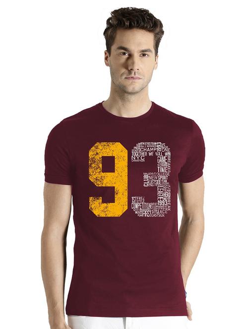 burgundy cotton blend front print tshirt - 21064915 - Very Small Image - 1