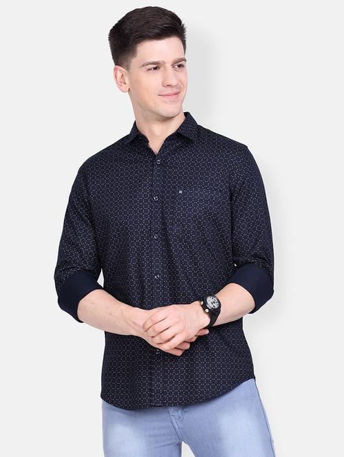 dark blue printed cotton casual shirt - 21068683 - Very Small Image - 1