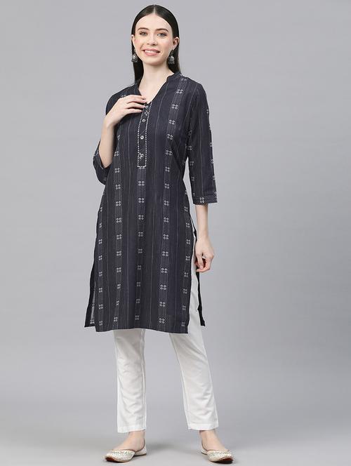 navy blue self design straight kurta - 21069188 - Very Small Image - 1
