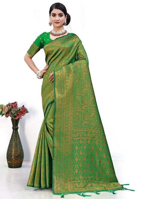 women self design kanjivaram saree with blouse - 21069618 - Very Small Image - 1