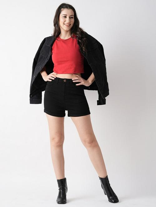 solid black cotton regular shorts - 21069640 - Very Small Image - 1