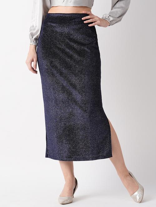 navy blue self design detailed skirt - 21069646 - Very Small Image - 1