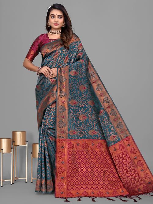 women self design kanjivaram saree with blouse - 21069899 - Very Small Image - 1