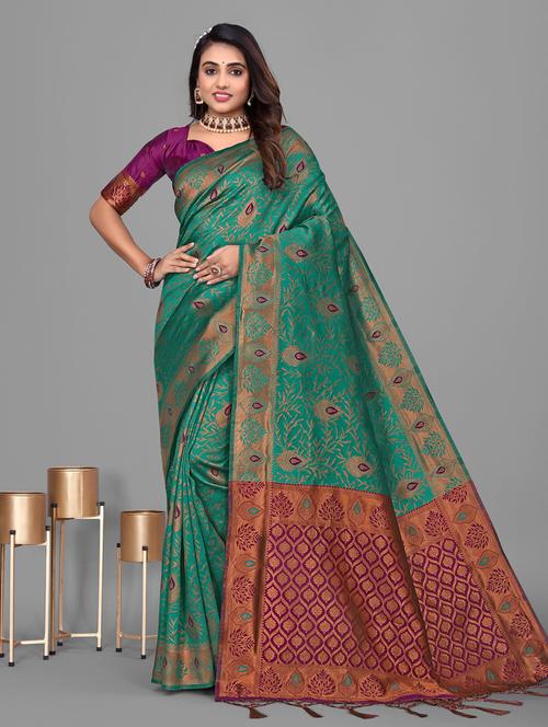 women self design kanjivaram saree with blouse - 21069900 - Very Small Image - 1