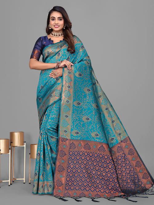 women self design kanjivaram saree with blouse - 21069901 - Very Small Image - 1